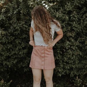 Pink suede button down skirt